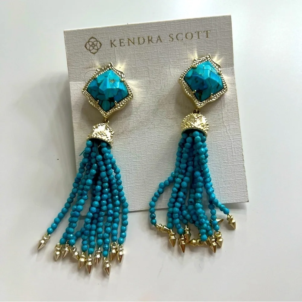 Kendra Scott Misha tassel Dangle Turquoise Earrings- LIKE NEW!